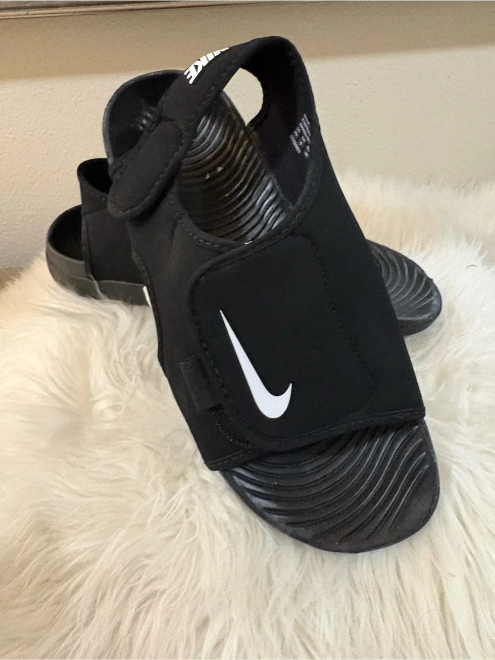 Nike Black and White Velcro Slide Sandals